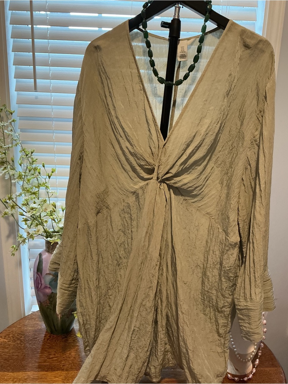Two H & M Tunic or mini dresses. Sage Green and  Black V-Neck Twist Front